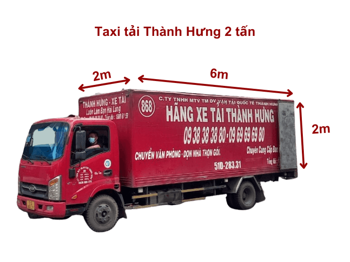 Giá thuê xe tải Ku casino 2 tấn 6m x 2m x 2m
