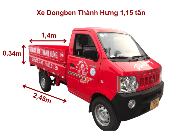 Giá xe tải Ku casino 1.15 tấn kích tước 2,45m x 1,4m x 0,34m