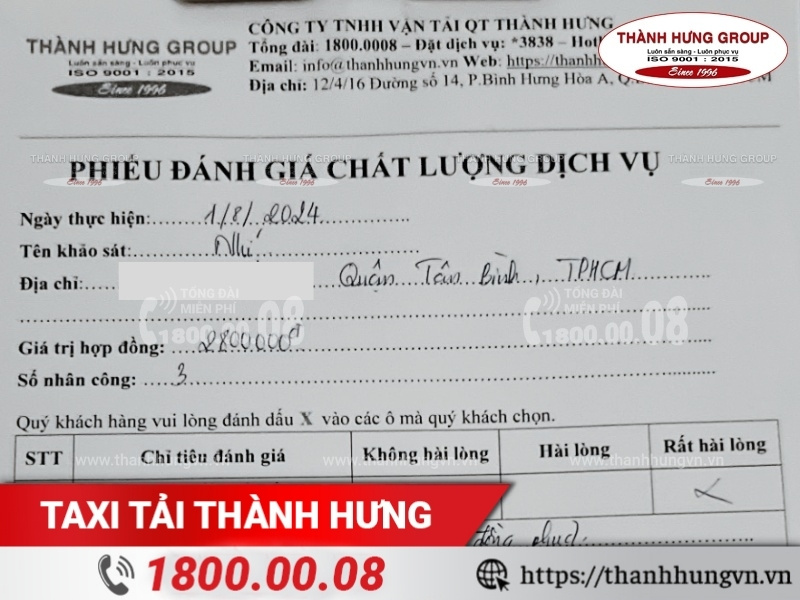Phiếu đánh giá chất lượng dịch vụ của Chuyển nhà Ku casino