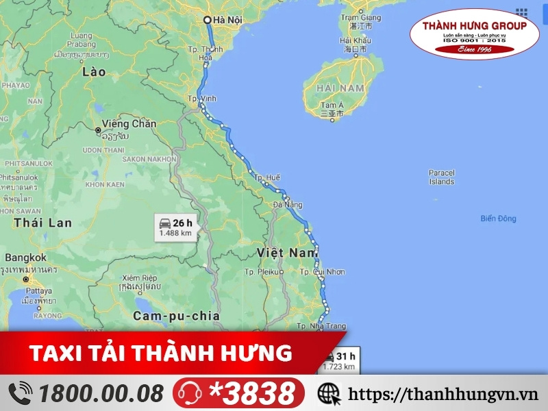 Quãng đường Hà Nội tới TPHCM trên bản đồ