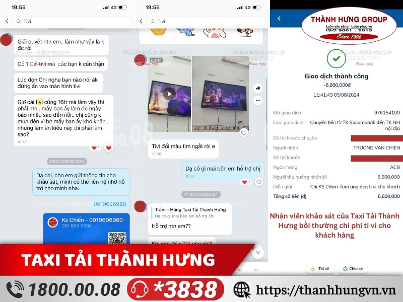 Nhân viên khảo sát đền bù thiệt hại hư hỏng tivi cho khách hàng
